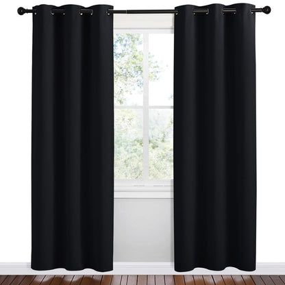 NICETOWN Bathroom Blackout Thermal Curtains and Drapes, 2 Panels, 42 inches Wide by 78 inches Long, Black, Solid Thermal Insulated Grommet Blackout Drapery Panels for Window