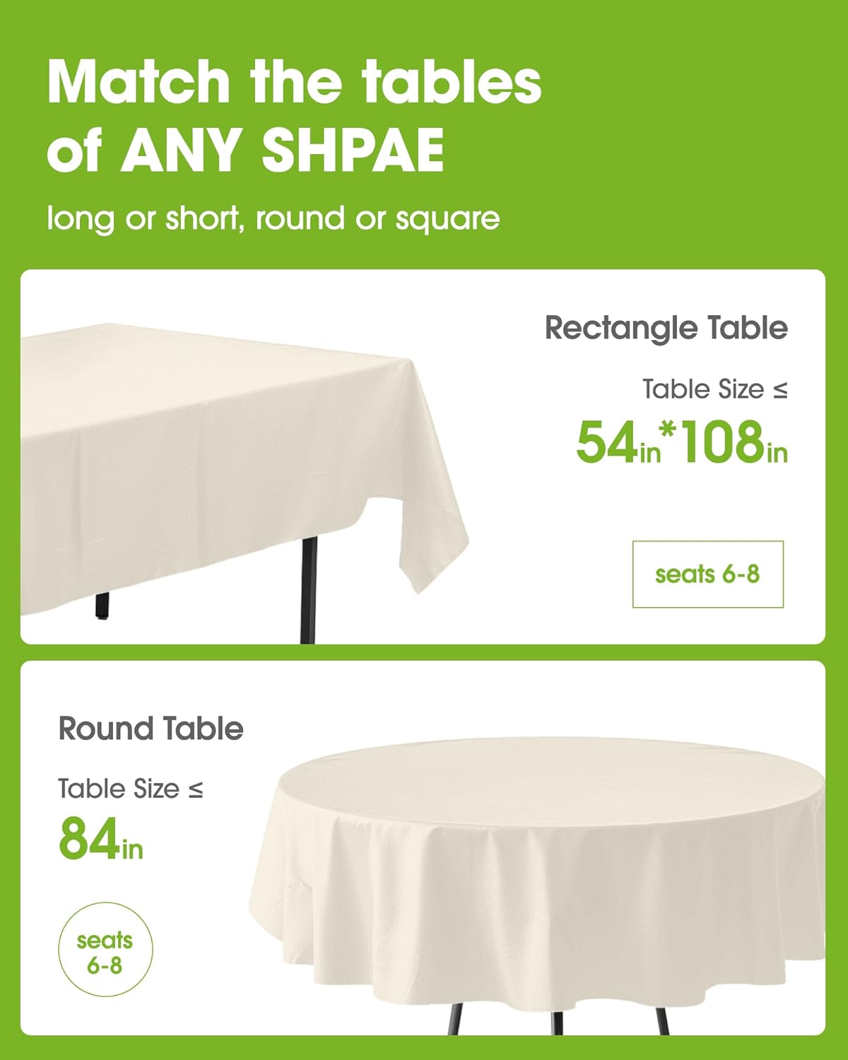 Pureegg Disposable Plastic Tablecloths - 10 Pack, 54 x 108 Inch, Leakproof & Sturdy for Parties, Weddings, Thanksgiving - Beige & Cream