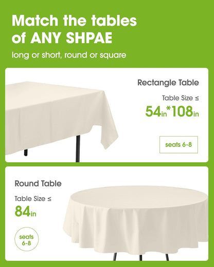 Pureegg Disposable Plastic Table Cloths - 84'' Round, Leakproof & Sturdy, Beige | Perfect for Parties & Weddings