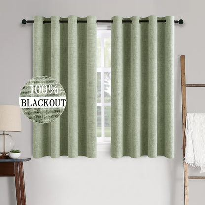 MIULEE Blackout Curtains - 100% Thermal Insulated Linen Texture Drapes | Sage Green, 52x45 Inch (2 Panels)