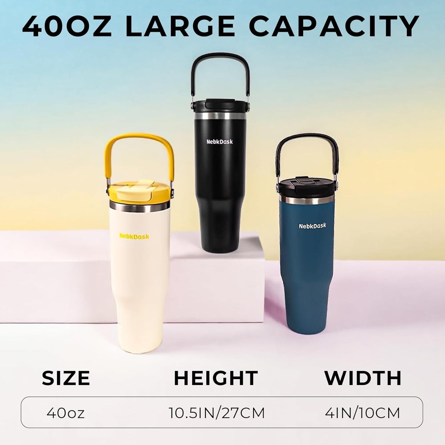 Skiennix 40 Oz Insulated Stainless Steel Water Bottle - 2-in-1 Straw & Spout Lid, Leak-Proof, Blue