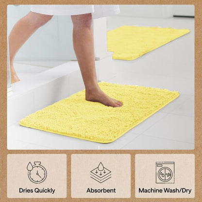 GORILLA GRIP Bath Rug Mat 44x26, Thick Soft Absorbent Chenille, Quick Dry Microfiber Mats, Rubber Backing Washable Shower Floor Rugs, Bathmat Runner, US Designed Bathroom Home Decor Accessories Yellow