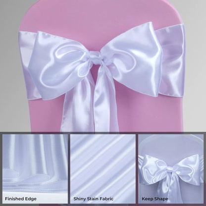 Babenest Satin Chair Sashes - Upgraded 30 Pcs Chair Ribbons & Bows for Weddings & Events | White