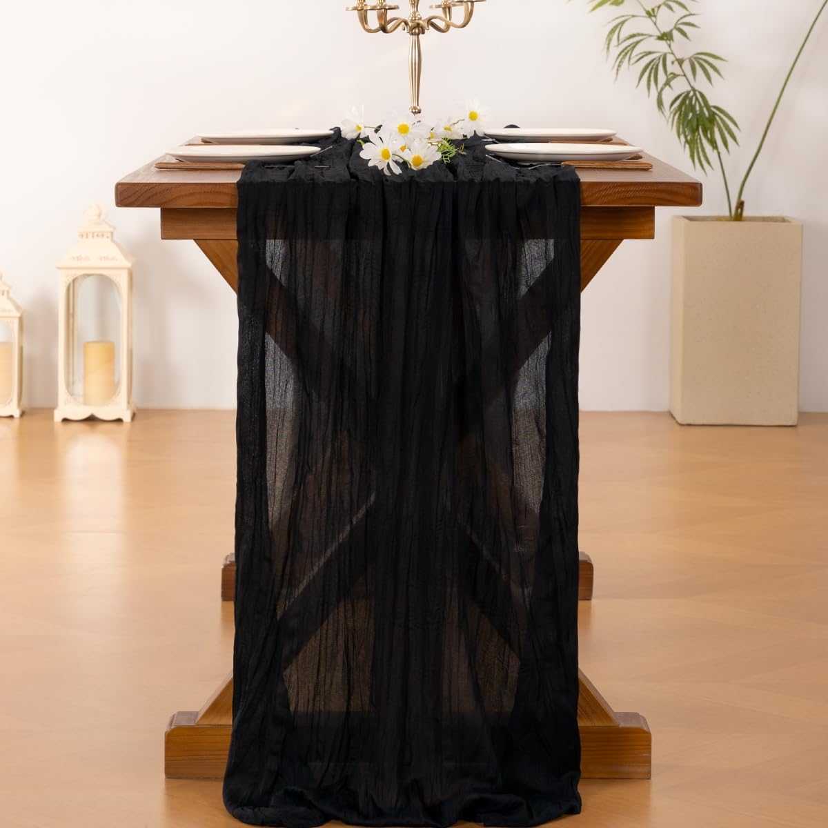 Socomi Cheesecloth Table Runner - 3pcs Black Boho Rustic 120 Inch for Weddings & Home Decor