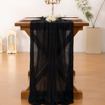 Socomi Cheesecloth Table Runner - 3pcs Black Boho Rustic 120 Inch for Weddings & Home Decor