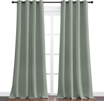 NICETOWN Greyish Green Blackout Curtains - 90" Long, Sound Reducing & Heat Blocking | 55" Wide, 2 Panels