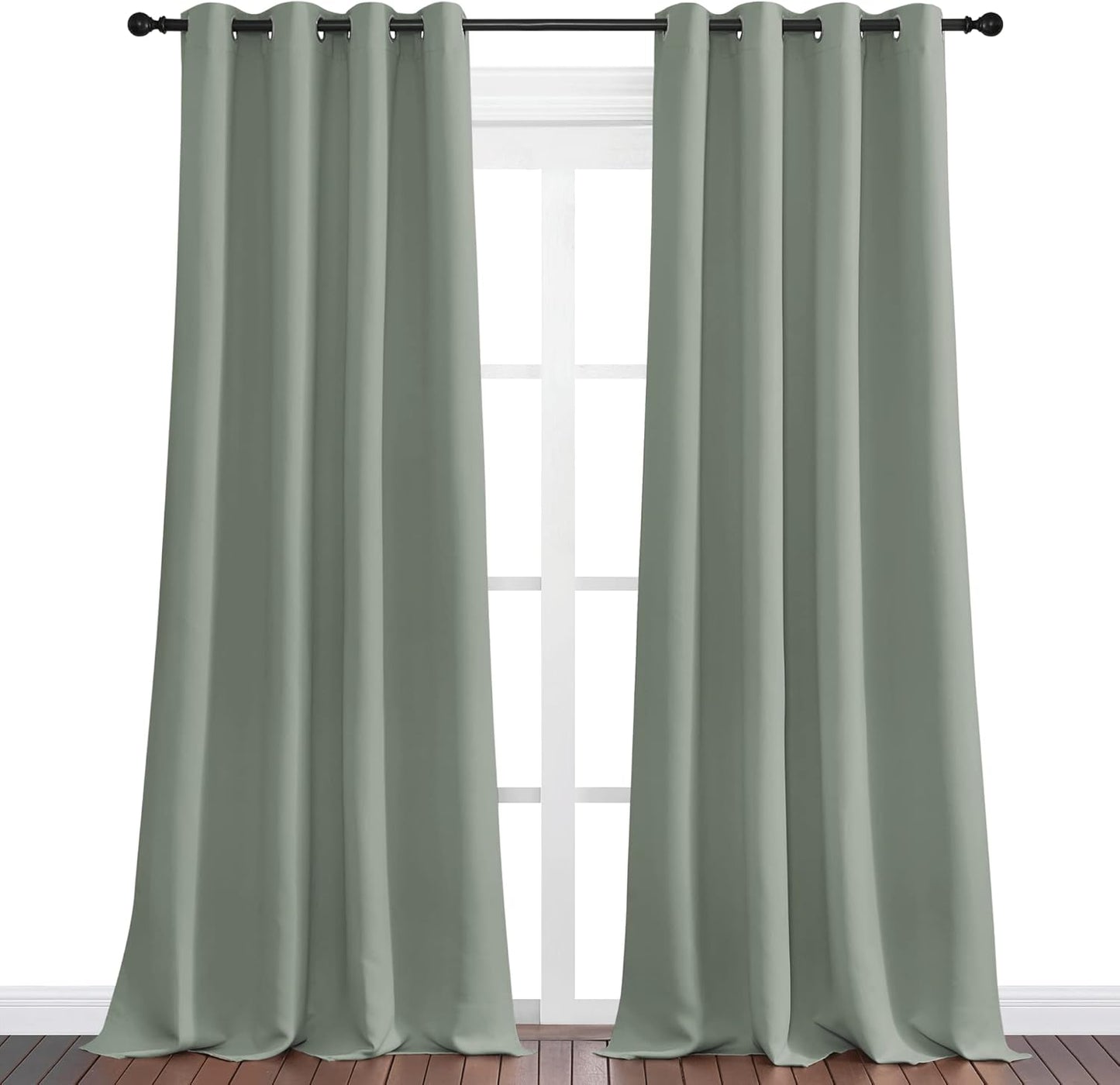 NICETOWN Greyish Green Blackout Curtains - 96" Long | Sound Reducing & Energy Efficient | 55" Wide, 2 Panels