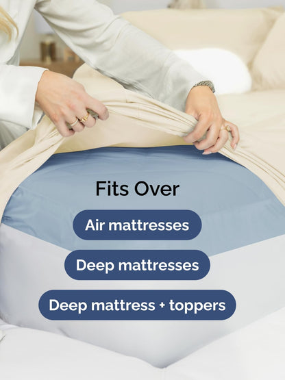 Skiennix Extra Deep Split King Sheet Set - 7 Piece Breathable Cooling Bedding - Soft Wrinkle-Free Off White