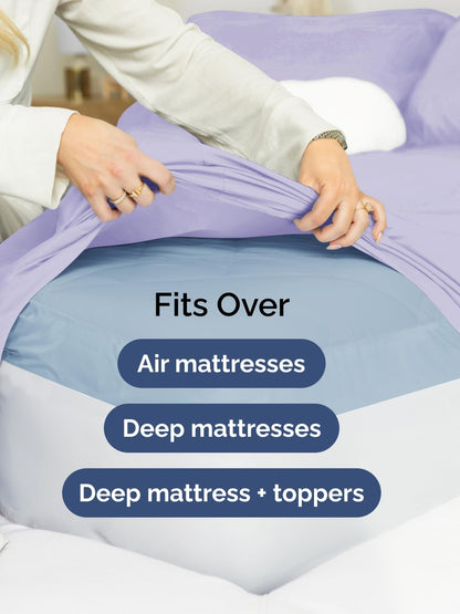 Skiennix Extra Deep Split King Sheet Set | 7-Piece Breathable Cooling Bedding - Soft, Wrinkle-Free Lavender