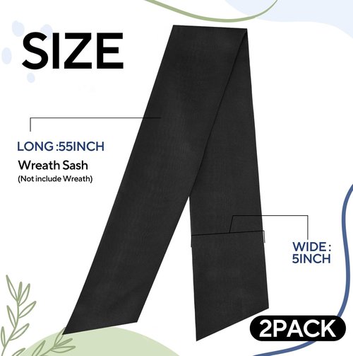 Black Wreath Sash by [Brand Name] - Elegant Linen Ribbon Bow for Front Door & Porch Decor