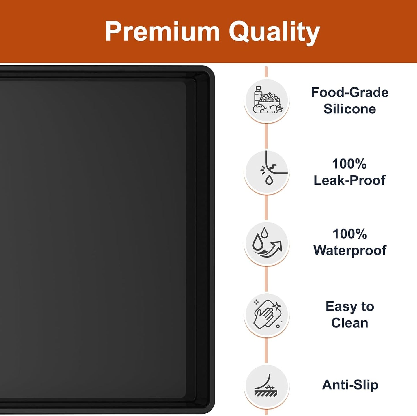 Skiennix Extra Thick Waterproof Silicone Mat - 22" x 19" Under Sink & Cabinet Liner in Black