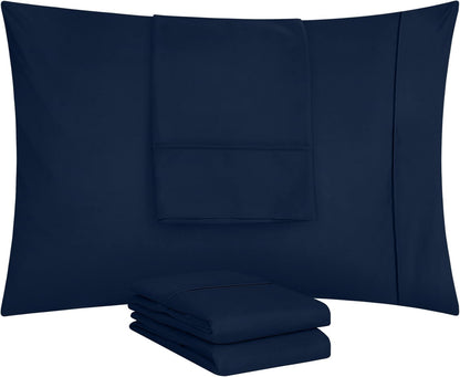 Utopia Bedding King Pillow Cases - Soft Brushed Microfiber - 4 Pack, Navy | 20 X 36 Inches