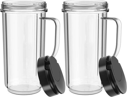 Magic Bullet Blender Cups - 22oz Tall Replacement Cups with Flip Top To-Go Lid | 2 Pack