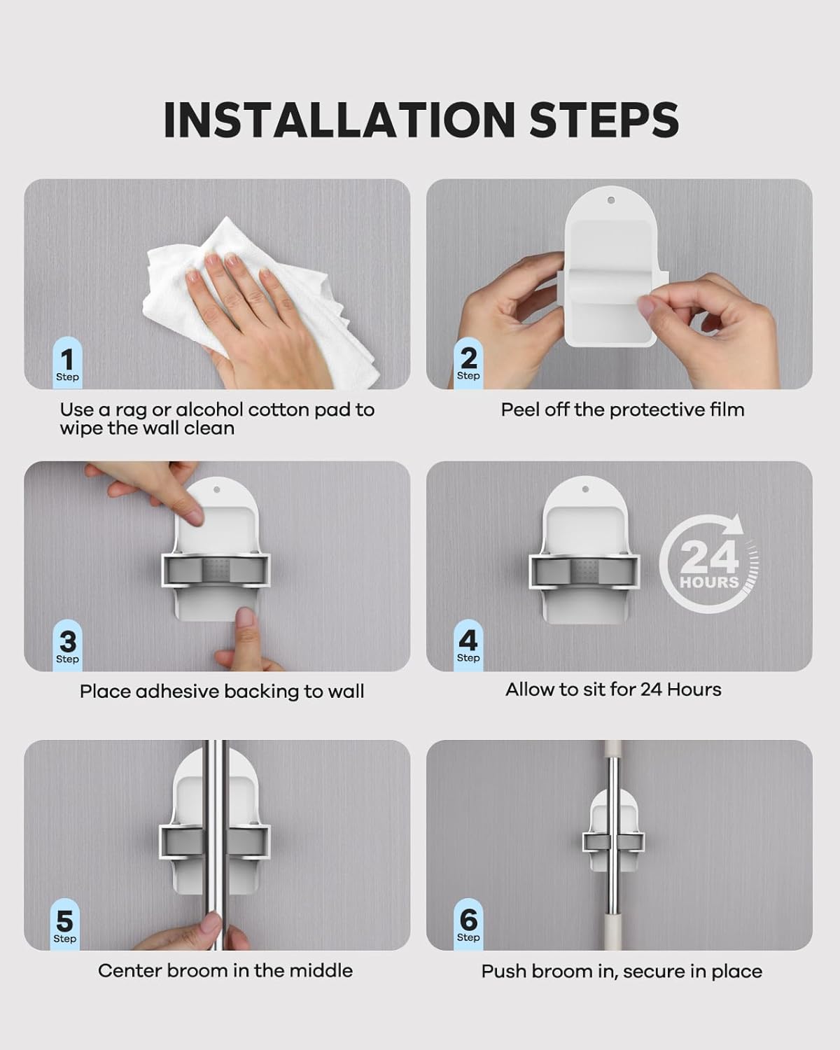 Skiennix Plastic Broom Holder Wall Mount - Durable White Design | 4 Count for Easy Organization