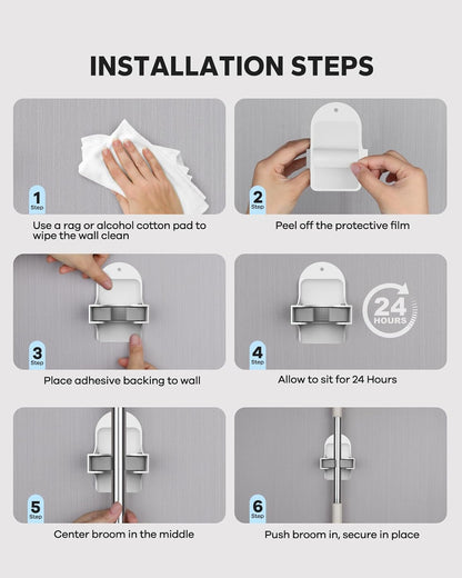 Skiennix Plastic Broom Holder Wall Mount - Durable White Design | 4 Count for Easy Organization