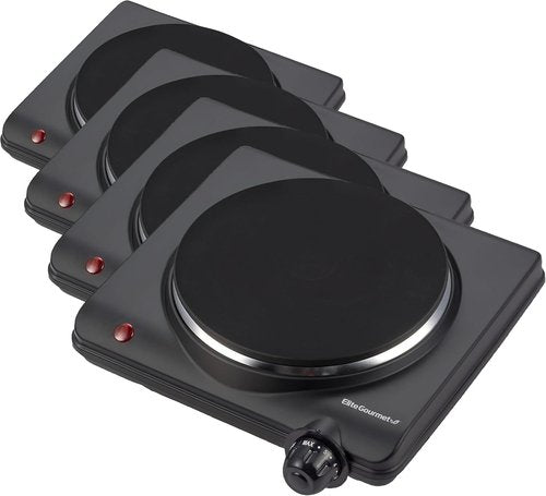 Elite Gourmet ESB-301BF Countertop Electric Hot Plate - 1000 Watts, Easy to Clean, Black | Pack of 4