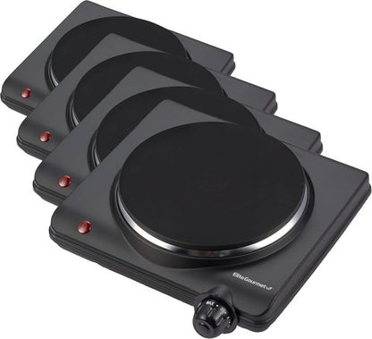 Elite Gourmet Electric Hot Plate - 1000 Watts Single Cast Iron Burner with Temperature Control | Black (Pack of 4)