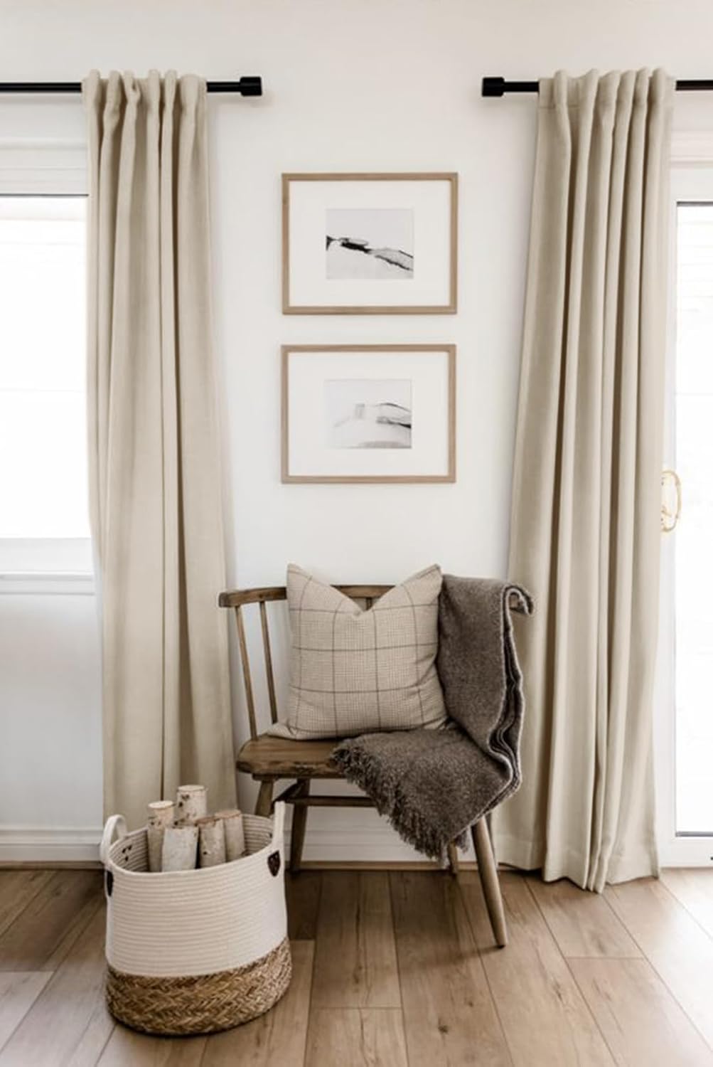 Skiennix 100% Blackout Linen Curtains - Thermal Insulated Drapes, 50" W x 63" L, Oatmeal | 2 Panels Set