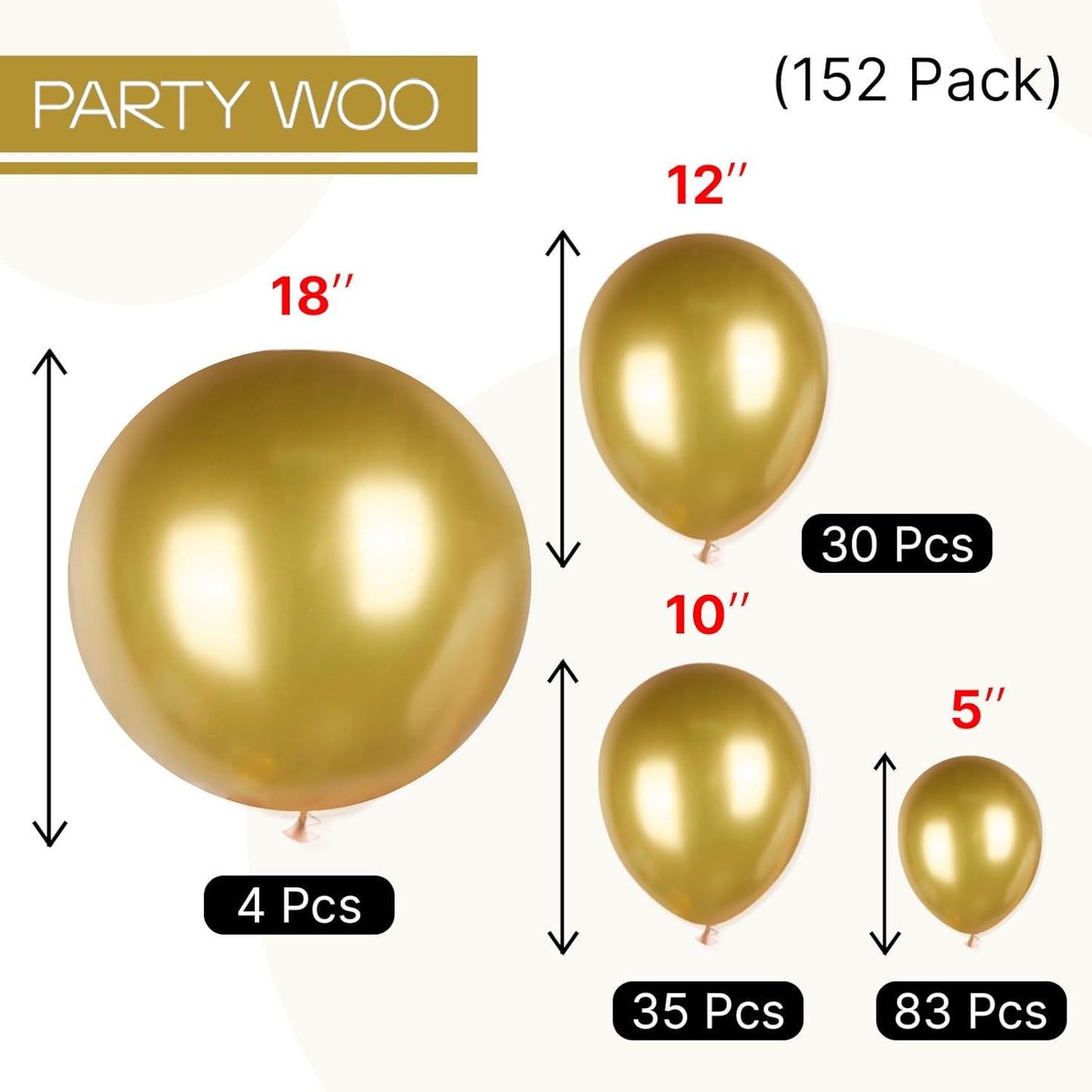PartyWoo Gold Balloon Arch Kit - 152 Pcs in 5-18 Inch Sizes for Birthday, Wedding, and Baby Showers