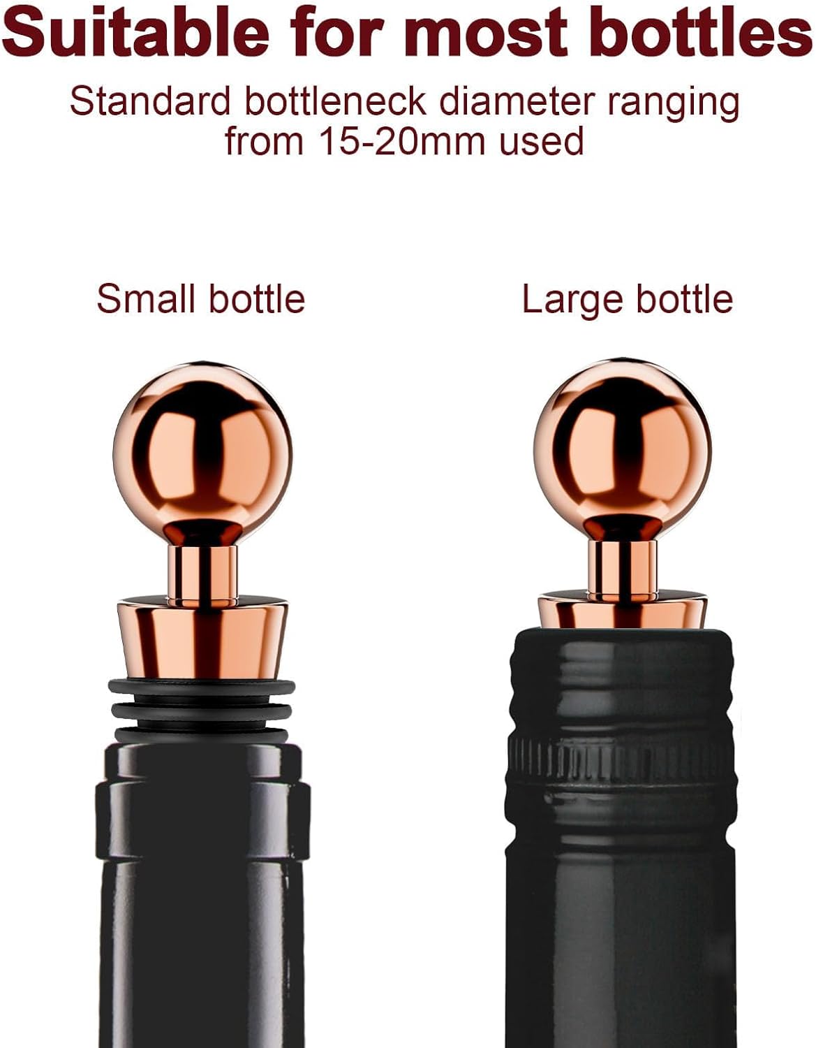 Wine Stoppers for Wine Bottles 6Pcs Vacuum Wine Bottle Stopper with Silicone Reusable Wine Corks, Leak proof Keep Fresh Suitable for Standard (Goldrose, 6 Pack)