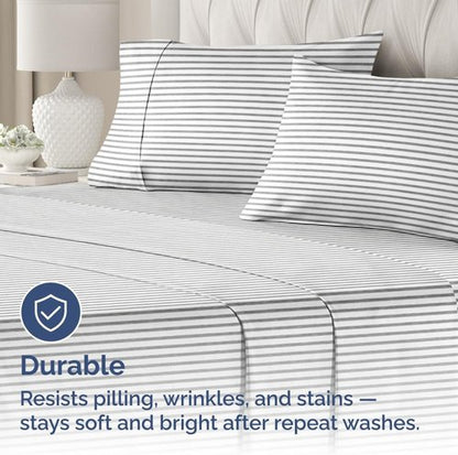King Standard Pillow Cases - Ultra-Soft Hotel Quality Covers | Fade-Resistant & Wrinkle-Free | Grey Stripes - Set of 2