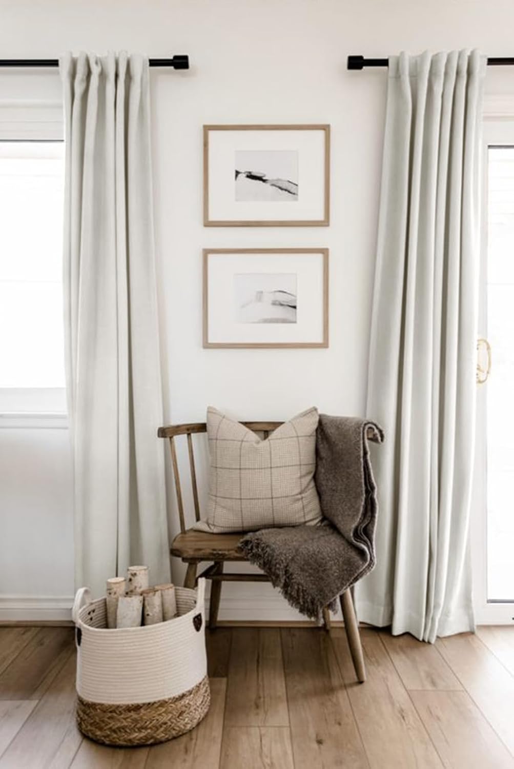 Skiennix 100% Blackout Linen Curtains - Thermal Insulated Drapes for Bedroom | 50" W x 90" L, Beige, 2 Panels Set
