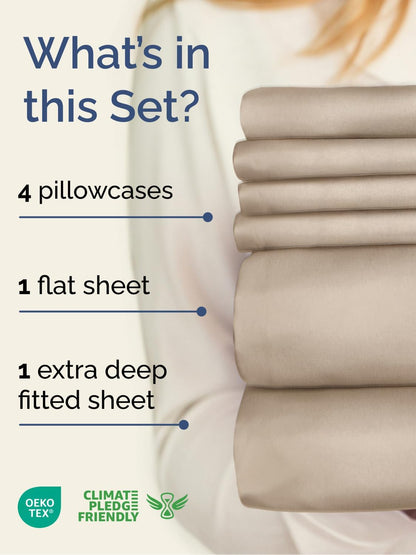 Skiennix Extra Deep Cal King Sheet Set - 6 Piece Breathable Cooling Bedding - Soft, Wrinkle-Free Wheat Color