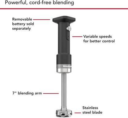 KitchenAid Go Cordless Hand Blender - Includes Battery, Sleek Black Matte Finish