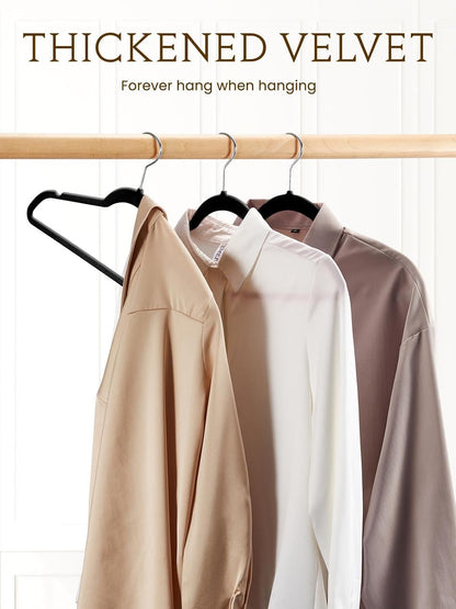 Smartor Velvet Hangers - 70 Pack Black Non-Slip Heavy Duty Felt Hangers for Coat Storage | 360° Rotating Hook