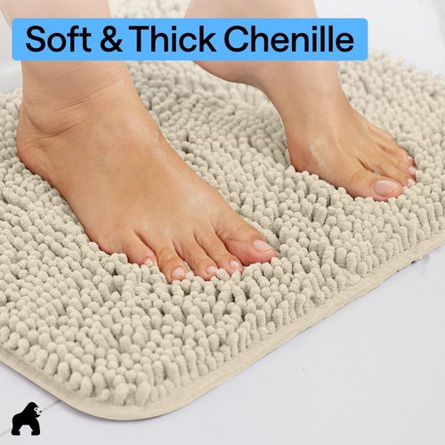 GORILLA GRIP Bath Rug Mat - Thick Soft Absorbent Chenille | Quick-Dry Microfiber, 24x17, Sand Color