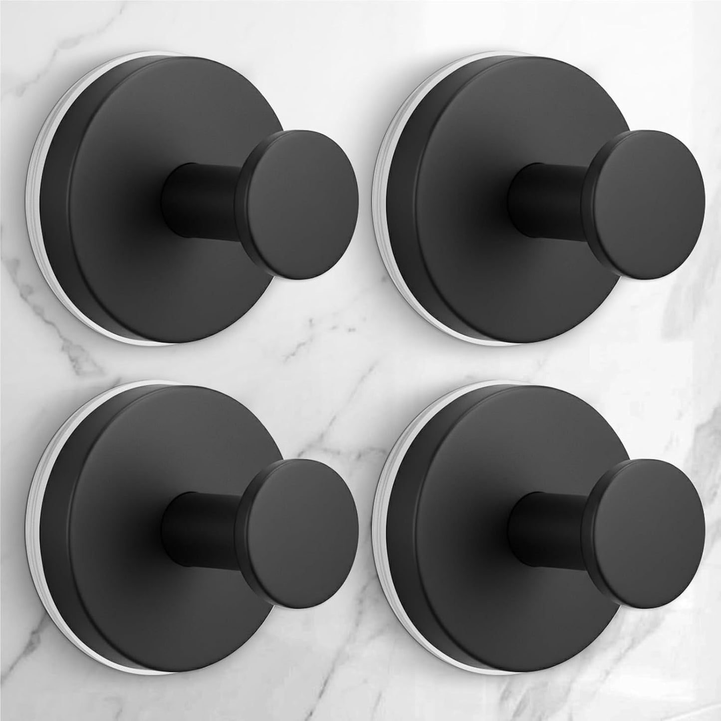 Skiennix Large Suction Cup Hooks - Reusable No-Drill Bathroom Towel Hooks | 4 Pack in Matte Black