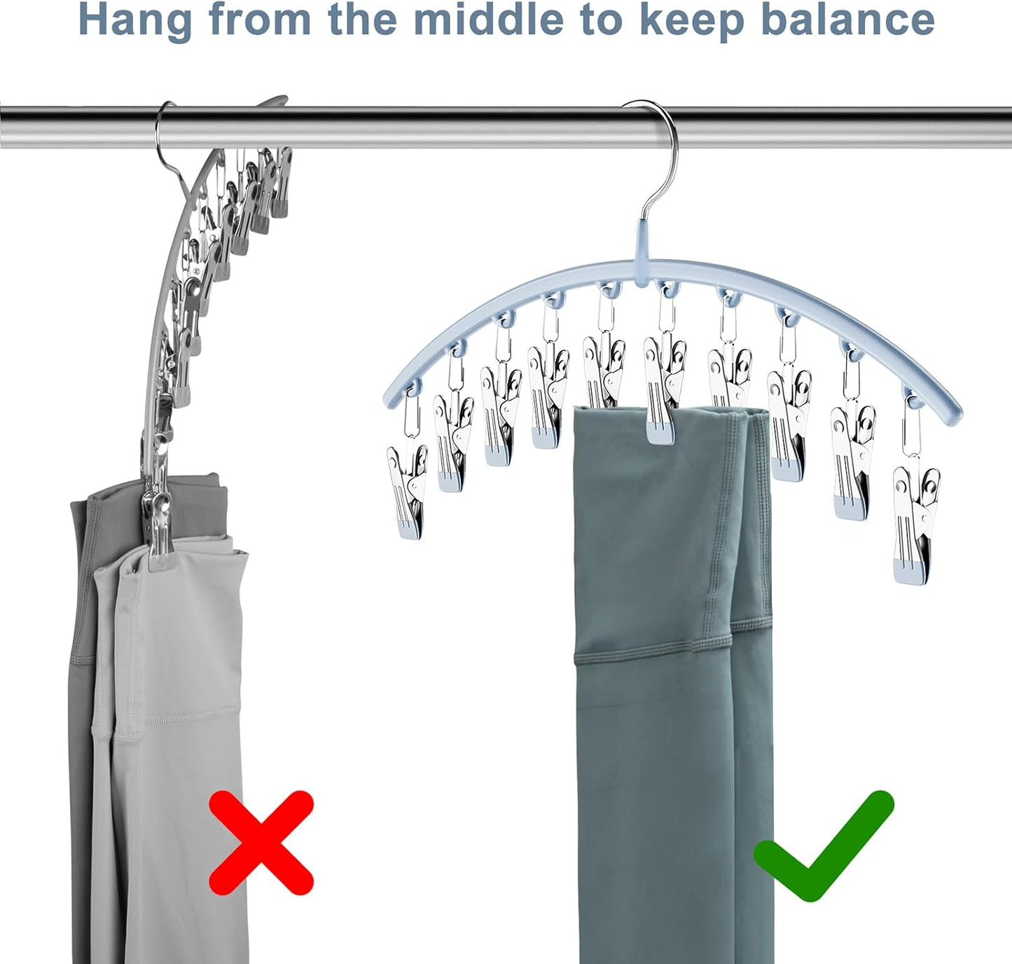 Volnamal Legging Organizer - Metal Yoga Pants Hanger with 10 Clips | Space-Saving 4-Pack in Blue