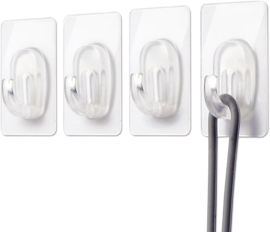 Skiennix 27 Pack Clear Mini Adhesive Wall Hooks - Damage-Free Hanging for Decorations, Lights & Cables