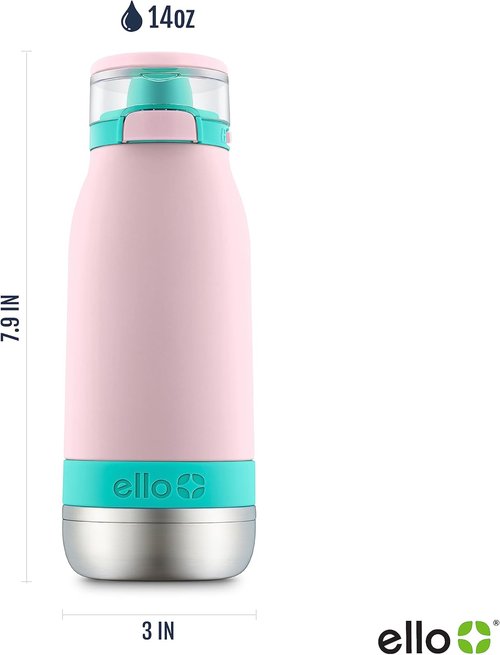 Ello Emma 14oz Kids Water Bottle - Vacuum Insulated, Leak-Proof Lid & Straw | Perfect for School & Sports