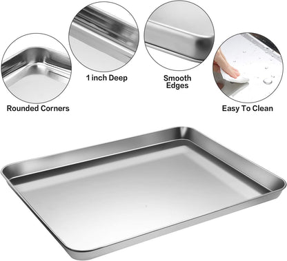 Skiennix Stainless Steel Baking Sheet Set - Cookie Pan with Cooling Rack & Silicone Mats | 10/12/16 Inch, Easy Clean