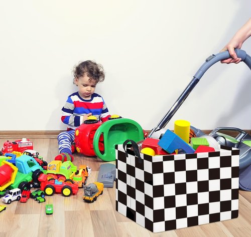HIYAGON Rectangular Car Basket for Boys Checkered Basket Kids Baby Storage Bin Toy Organizer Box Car Room Decor(Racing Flag)