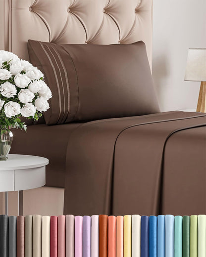 Skiennix Twin XL Sheet Set - Comfy Cooling Bed Sheets - Ultra-Soft, Deep Pocket, Wrinkle-Free - Brown