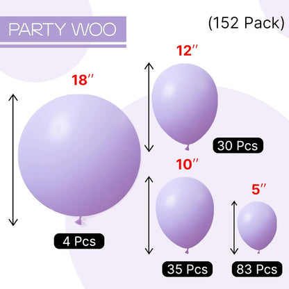 PartyWoo Lavender Balloons - 152-Piece Pastel Purple Balloon Arch Kit for Baby Showers & Parties