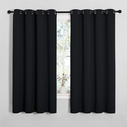 NICETOWN Bathroom Blackout Curtains and Drapes, Black Solid Thermal Insulated Grommet Blackout Drapery Panels for Window (2 Panels, 55 inches Wide by 68 inches Long, Black)