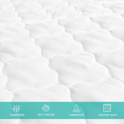 Crib Mattress Protector Sheets Fitted Waterproof Crib Mattress Pad Cover, Noiseless & Machine Wash 100% Absorbent Crib/Toddler Mattress Protector Sheet Quilted, White, 52" x 28"