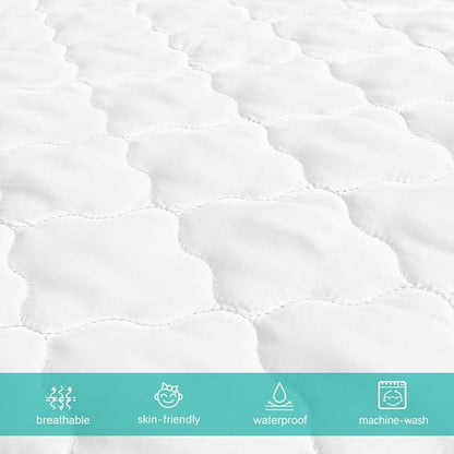 Crib Mattress Protector Sheets Fitted Waterproof Crib Mattress Pad Cover, Noiseless & Machine Wash 100% Absorbent Crib/Toddler Mattress Protector Sheet Quilted, White, 52" x 28"