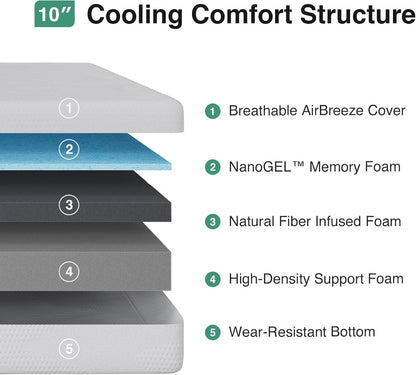 Novilla Full Mattress - 10 Inch Gel Memory Foam for Cool Sleep & Pressure Relief | CertiPUR-US Certified