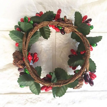 Amosfun Christmas Candle Rings - 6Pcs Artificial Berry Wreaths for Holiday Table Decor