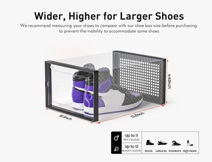 Kuject X-Large Clear Plastic Shoe Storage Boxes - Stackable 12 Pack for Sneakers & Toys | Black