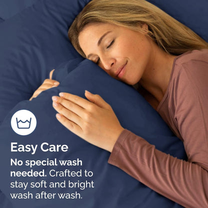 Queen Pillow Cases by [Brand Name] - Ultra Soft Hotel Quality Covers | Comfy, Wrinkle-Free, Navy Blue - Set of 4