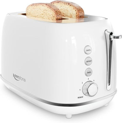 Keenstone Toaster - Retro 2-Slice Stainless Steel Design | 6 Browning Levels & Removable Crumb Tray - White