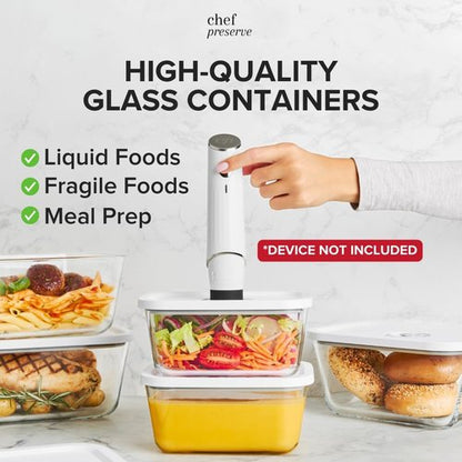 Chef Preserve Glass Vacuum Seal Containers - Food Storage Set (3pcs: Small, Medium, Large)
