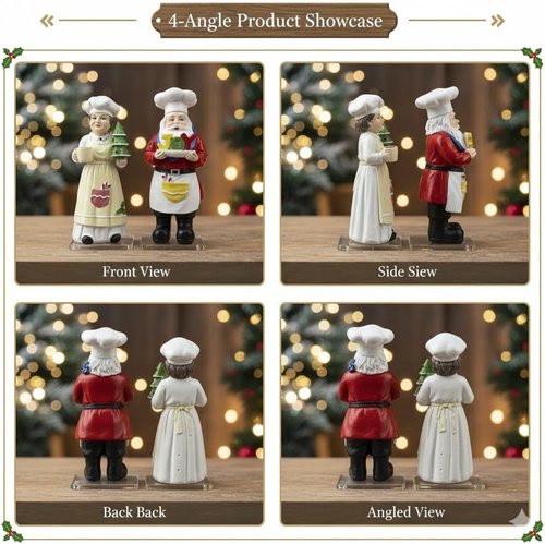 iStatue Chef Santa & Mrs. Claus Figurines Set | 5'' Hand-Painted Resin Holiday Decor - Perfect for Kitchen & Gifting