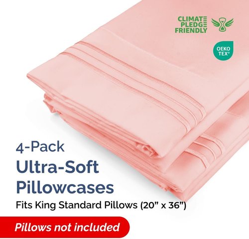 King Standard Pillow Cases - Soft Hotel Quality Covers for Comfy Bedding | Set of 4 - Baby Pink