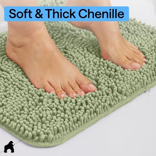GORILLA GRIP Bath Rug Mat - Plush Absorbent Shaggy Chenille for Oval Toilet Base - Sage, Machine Washable